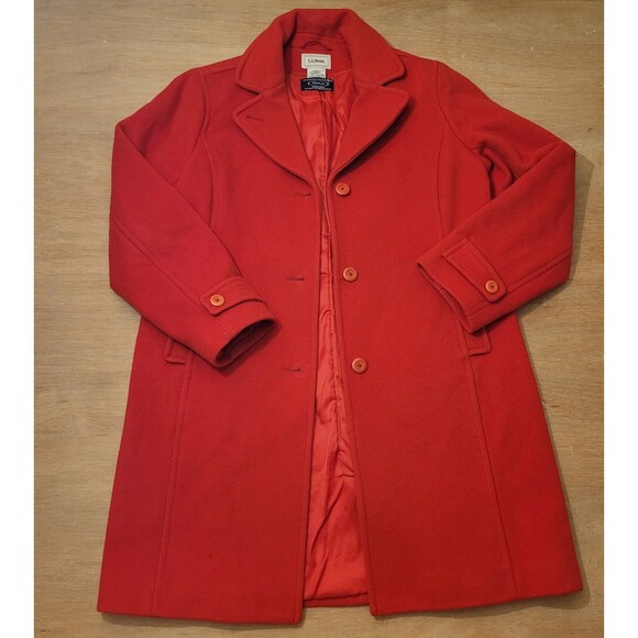 L.L. Bean Red Peacoat Women's 14 Lambswool Thinsulate Double Breasted Pockets - Picture 3 of 16